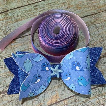 Narwhal Blue Glitter Bow