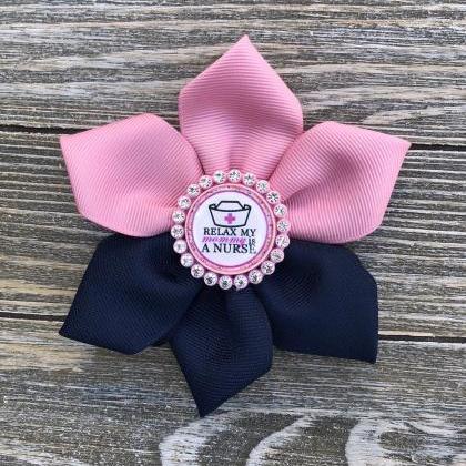 Girls Hair Bows/nurse Theme In Pink And Navy Blue