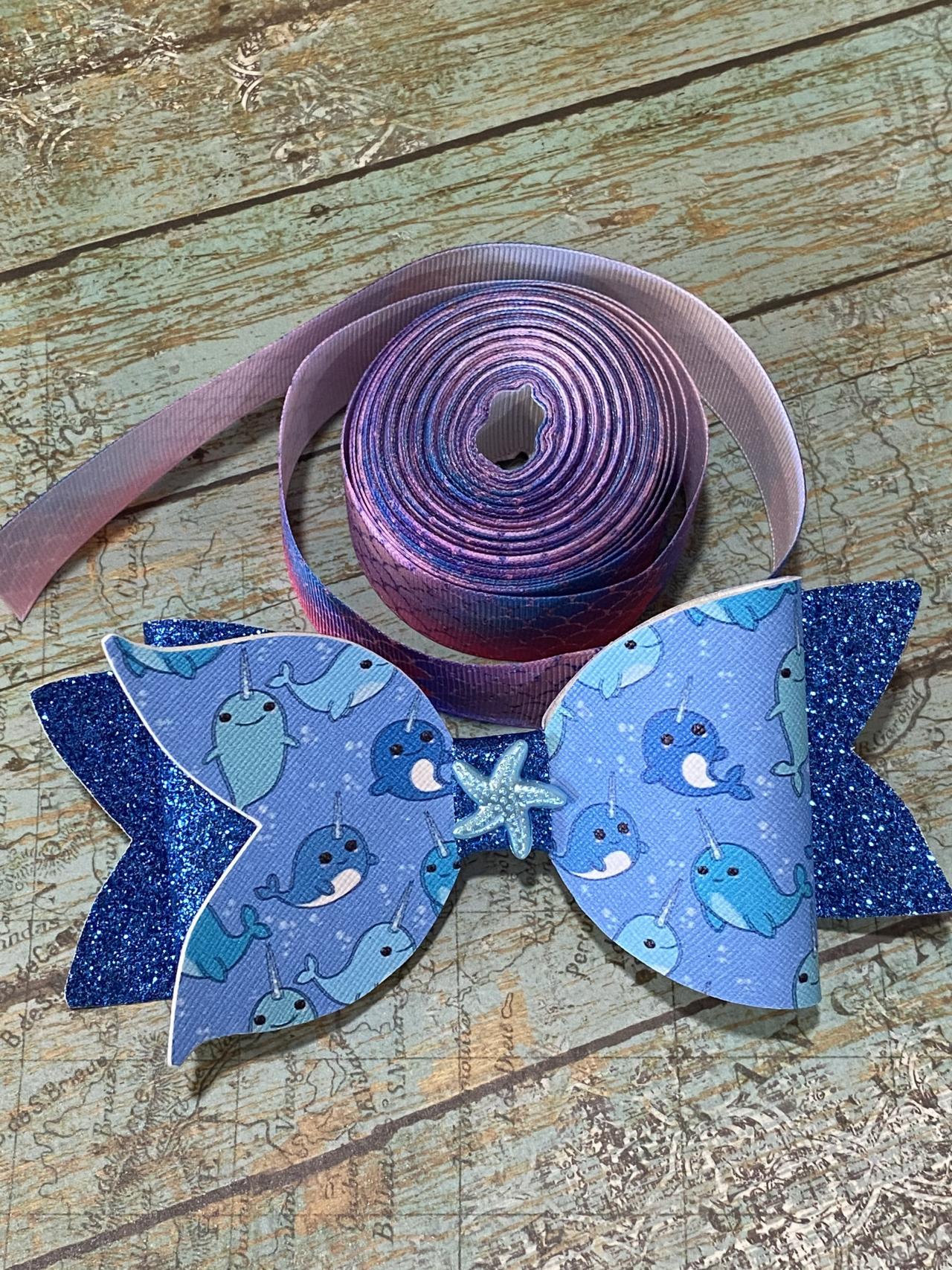 Narwhal Blue Glitter Bow
