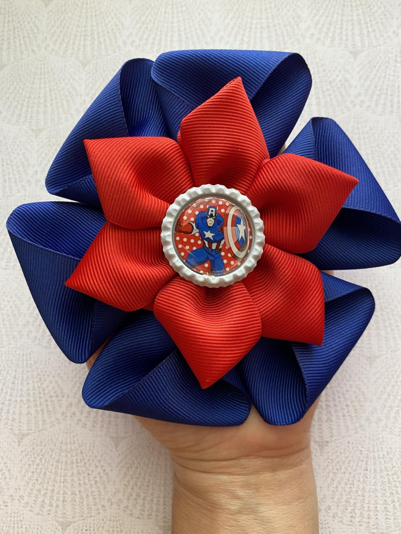 Captain America inspired bow red and blue