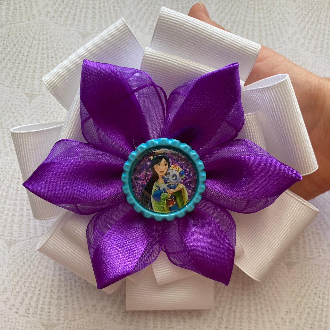 Mulan inspired hair bow in purple with white