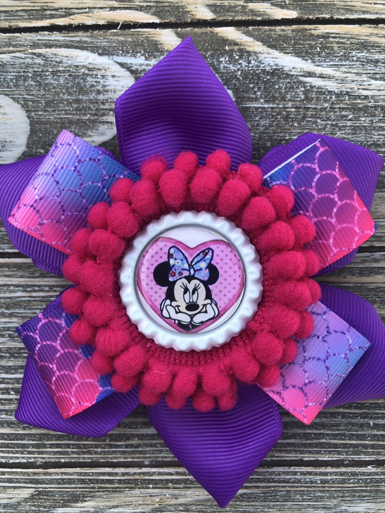Purple And Pink Minnie Mouse Inspired Hair Bow