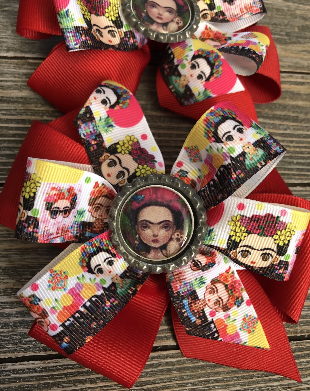 Mexican Lotería bows/Pinwheel Frida inspired girl hair bows handmade