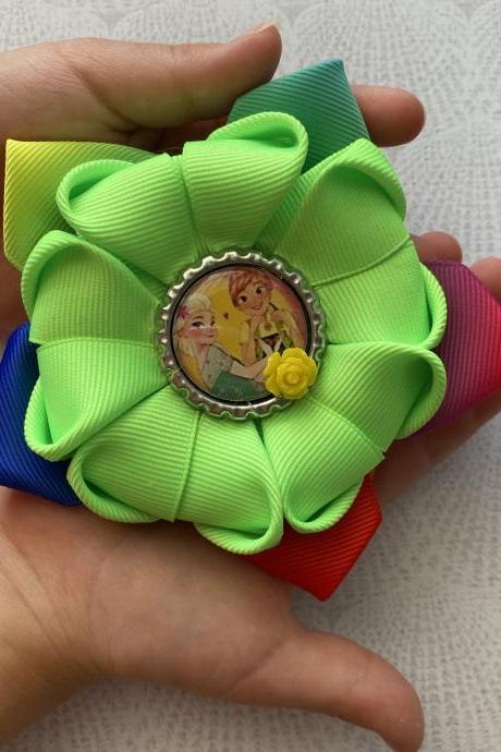 Rainbow Frozen inspired hair bow for little girls
