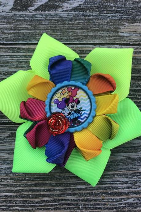 Rainbow Minnie Mouse Inspired Bow.
