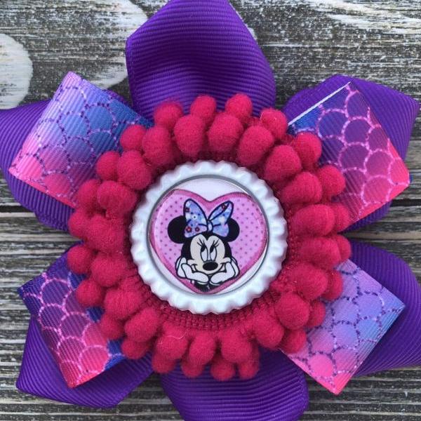 Purple and pink Minnie Mouse inspired hair bow